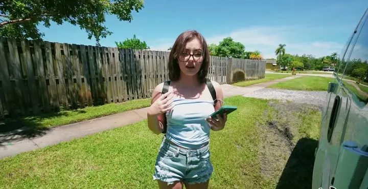 Leana Lovings flashed her tits, got naked in the van, sucked a big dick, and was fucked deep and hard by Tyler Steel, who came on her face. — 15